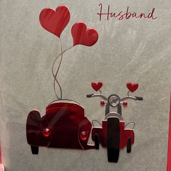 HUSBAND Valentine’s Day Card w/ Red Envelope Motorcycle by Papersong Brand New - Picture 3 of 3